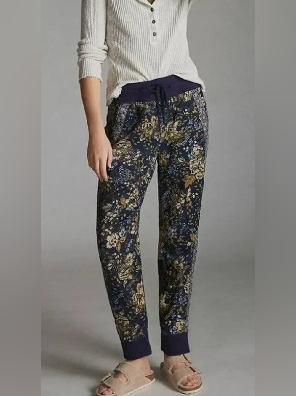 Anthropologie Kallie Floral Pull On Drawstring High Waist Ankle Jogger Size S - Picture 2 of 11